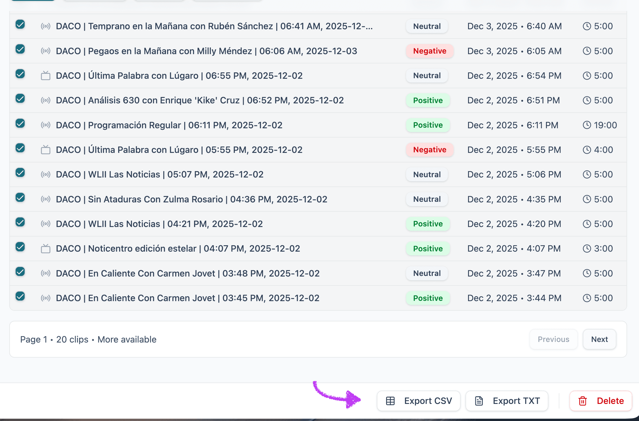 Export reports interface in Monitorea